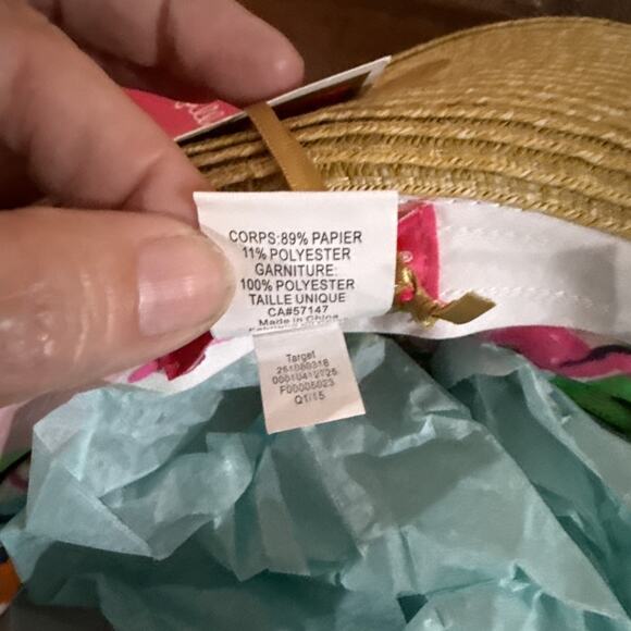Lilly Pulitzer Straw Hat W/ Scarf Gold Grommets Target Collab WHLP01 So Pretty!! - Picture 6 of 6